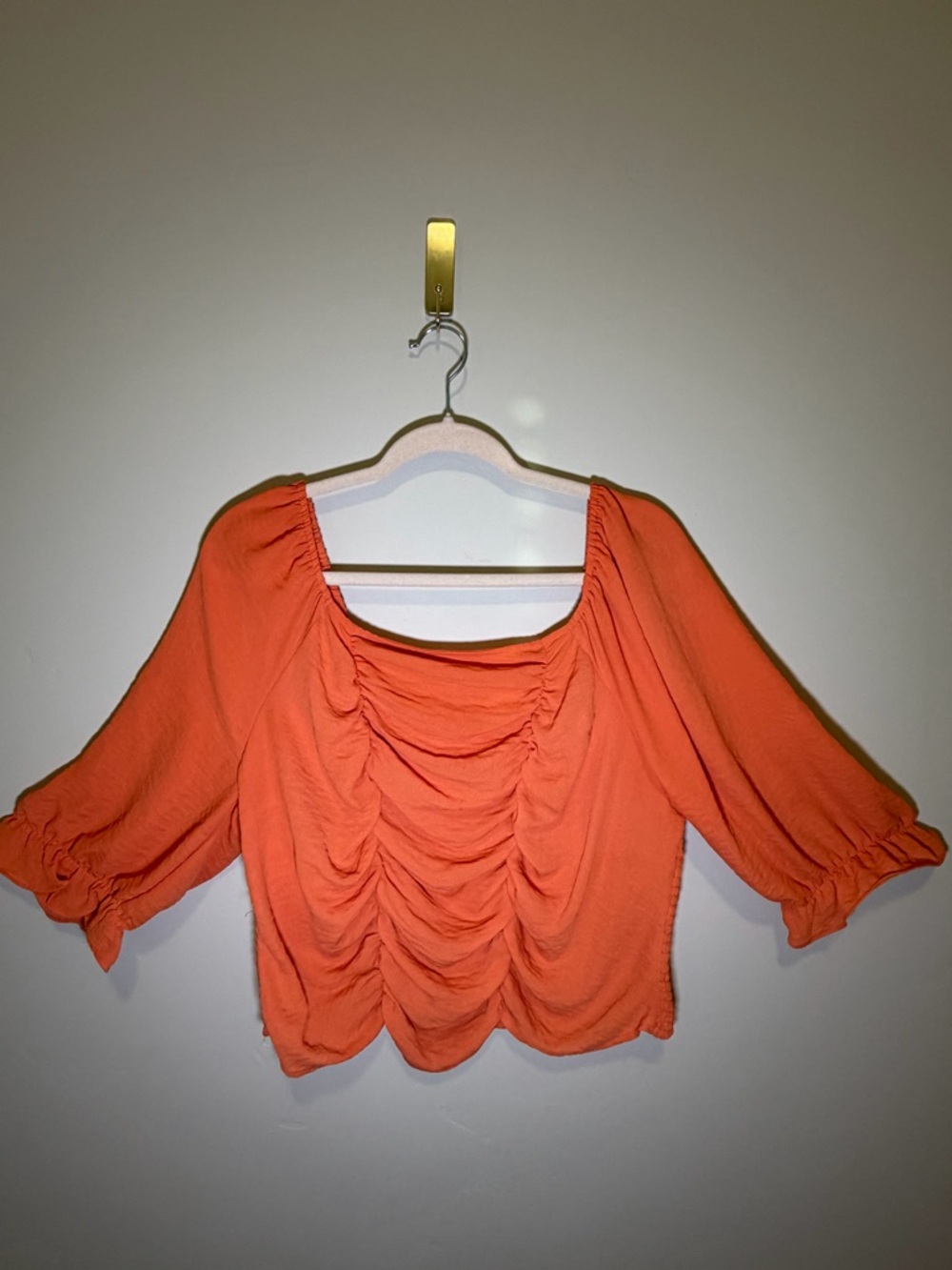 Cato Orange Ruched Peasant Blouse